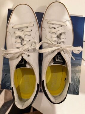 NEW MEN’S Cole Haan White & Black Leather Sneakers w/ Black Heel + Tan Trim 10.5